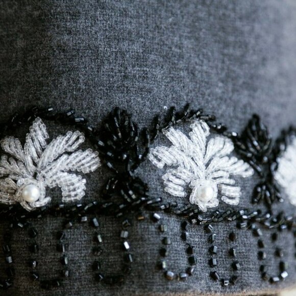 Vintage A line Wool Knit Beaded Floral Tunic  or Mini Dress XS/S - Picture 7 of 12